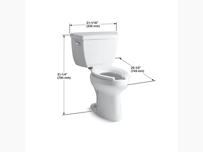 K 3493 Highline Classic Comfort Height Two Piece Elongated 1 4 Gpf Toilet With Pressure Lite Flushing Technology Kohler - How To Measure For A Kohler Toilet Seat